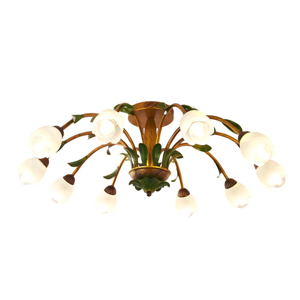 Floral Glass Ceiling Light with 3-Step Dimming | Iron Frame
