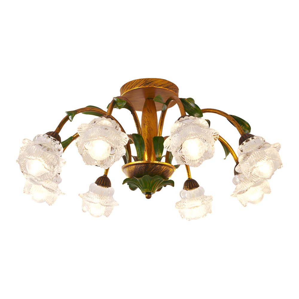 Floral Glass Ceiling Light with 3-Step Dimming | Iron Frame