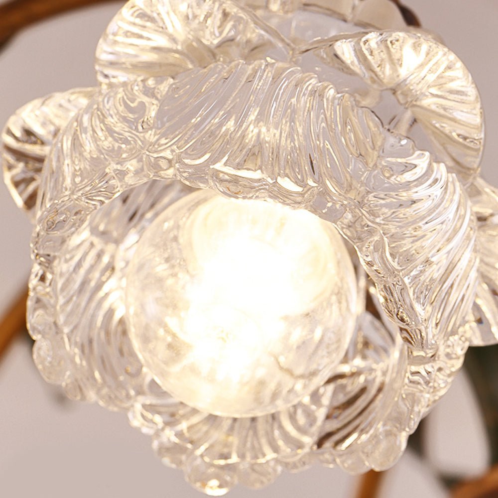 Floral Glass Ceiling Light with 3-Step Dimming | Iron Frame
