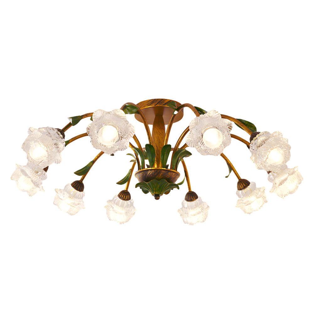 Floral Glass Ceiling Light with 3-Step Dimming | Iron Frame