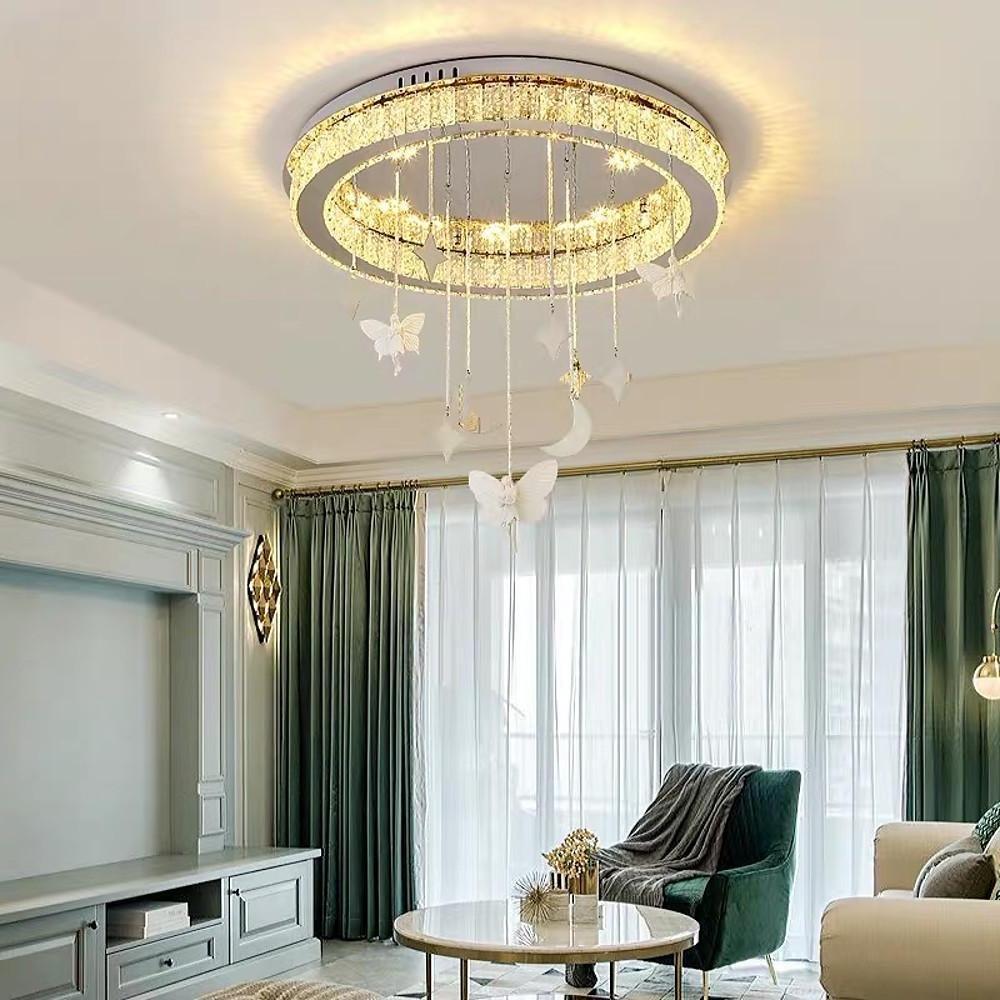 Crystal Flush Mount Chandelier - Modern Electroplated Stainless Steel