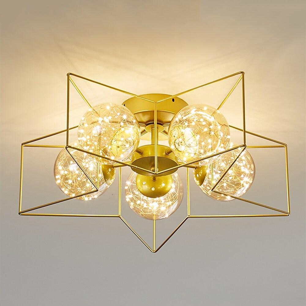5-Light Star Cluster LED Flush Mount Ceiling Light - Gold Metal &