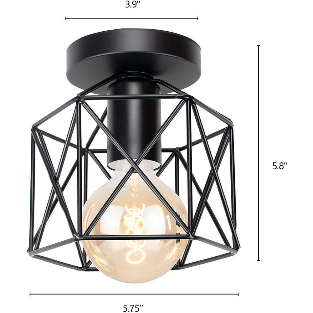 Black Metal Wire Frame Semi-Flush Mount Ceiling Light Industrial