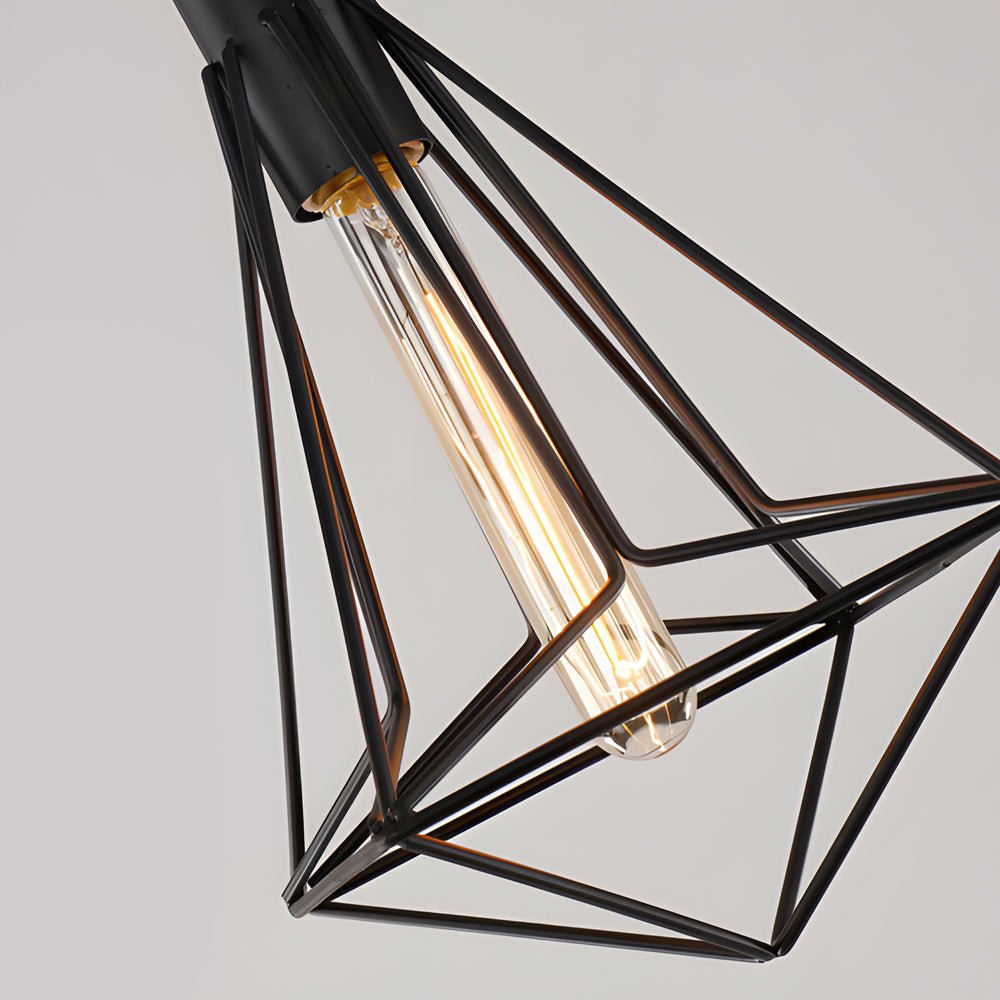Geometric Iron Pendant Light – Industrial Black Cage Chandelier