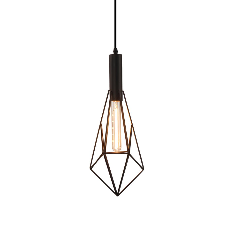 Geometric Iron Pendant Light – Industrial Black Cage Chandelier