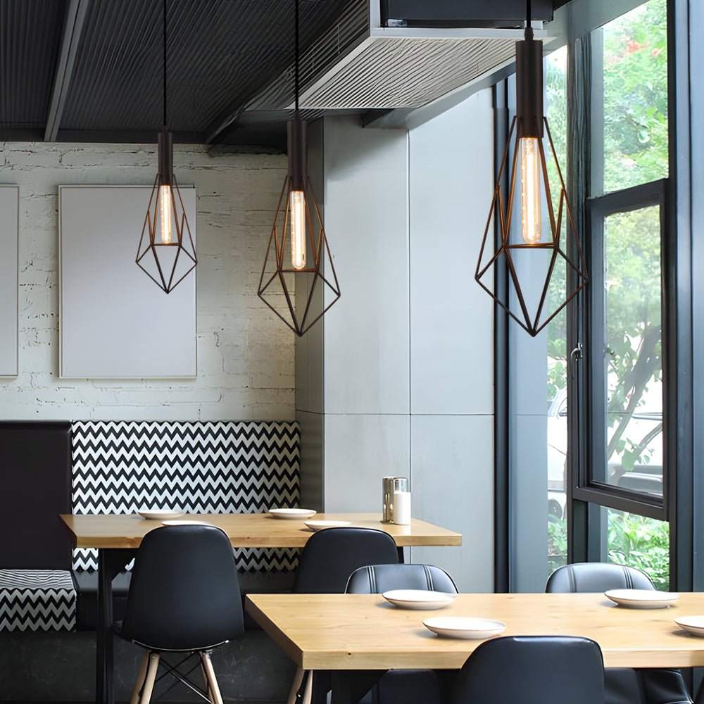 Geometric Iron Pendant Light – Industrial Black Cage Chandelier