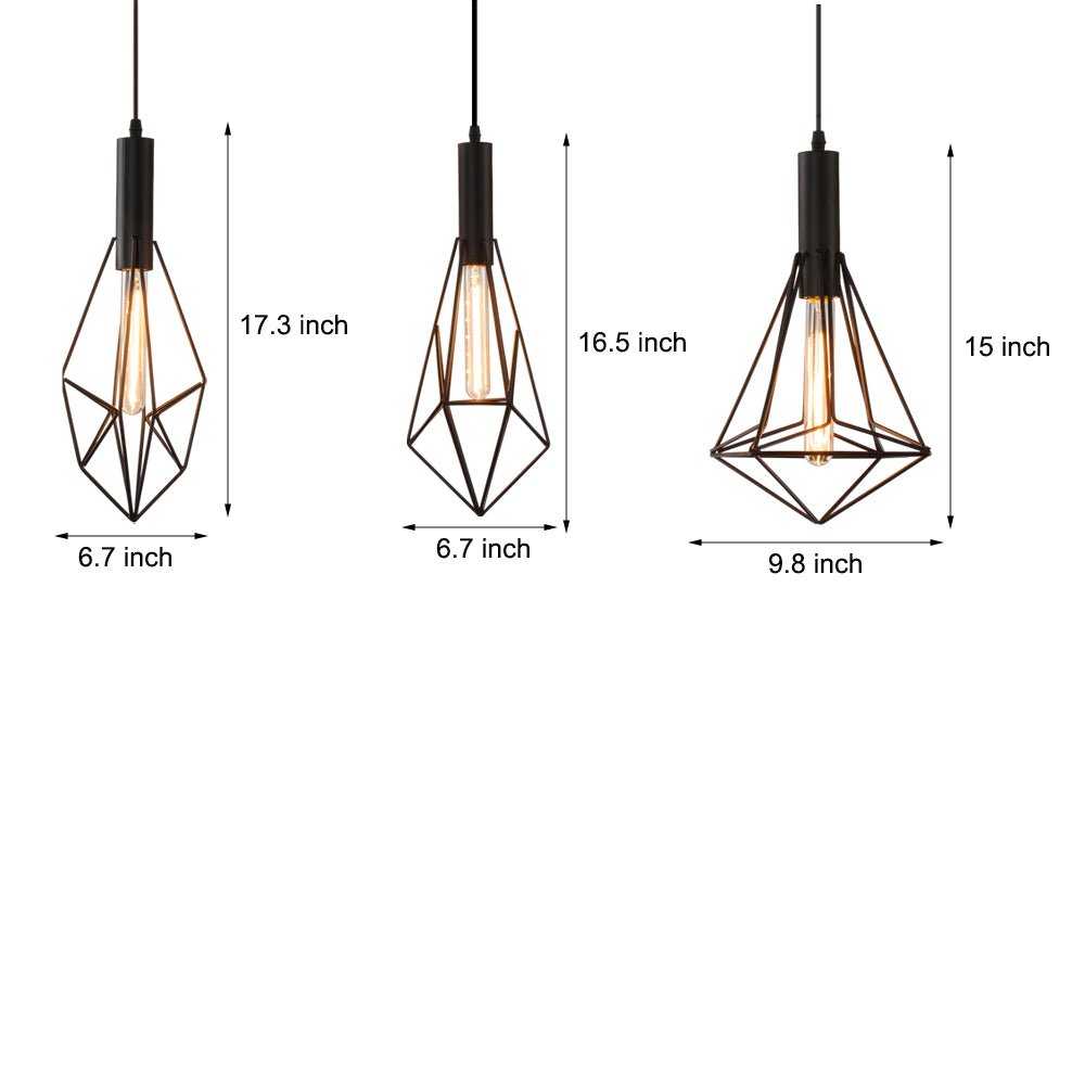 Geometric Iron Pendant Light – Industrial Black Cage Chandelier