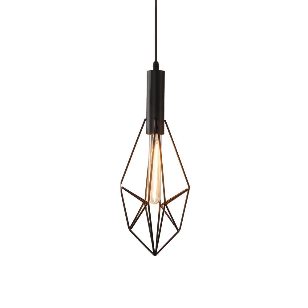 Geometric Iron Pendant Light – Industrial Black Cage Chandelier