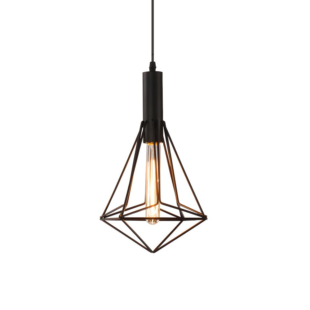 Geometric Iron Pendant Light – Industrial Black Cage Chandelier