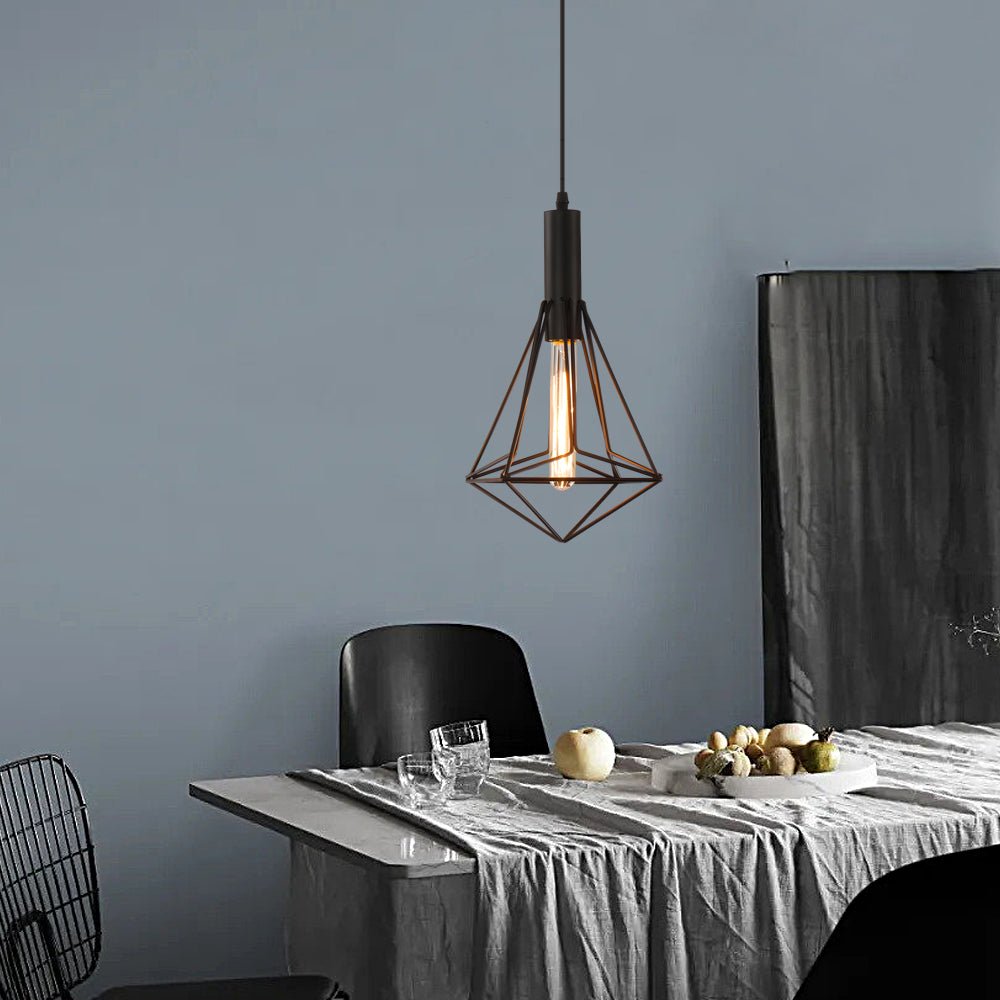Geometric Iron Pendant Light – Industrial Black Cage Chandelier