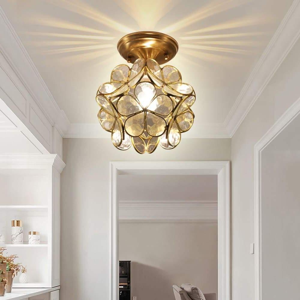 Glass Flower Flush Mount Ceiling Light Copper Finish Nordic Style