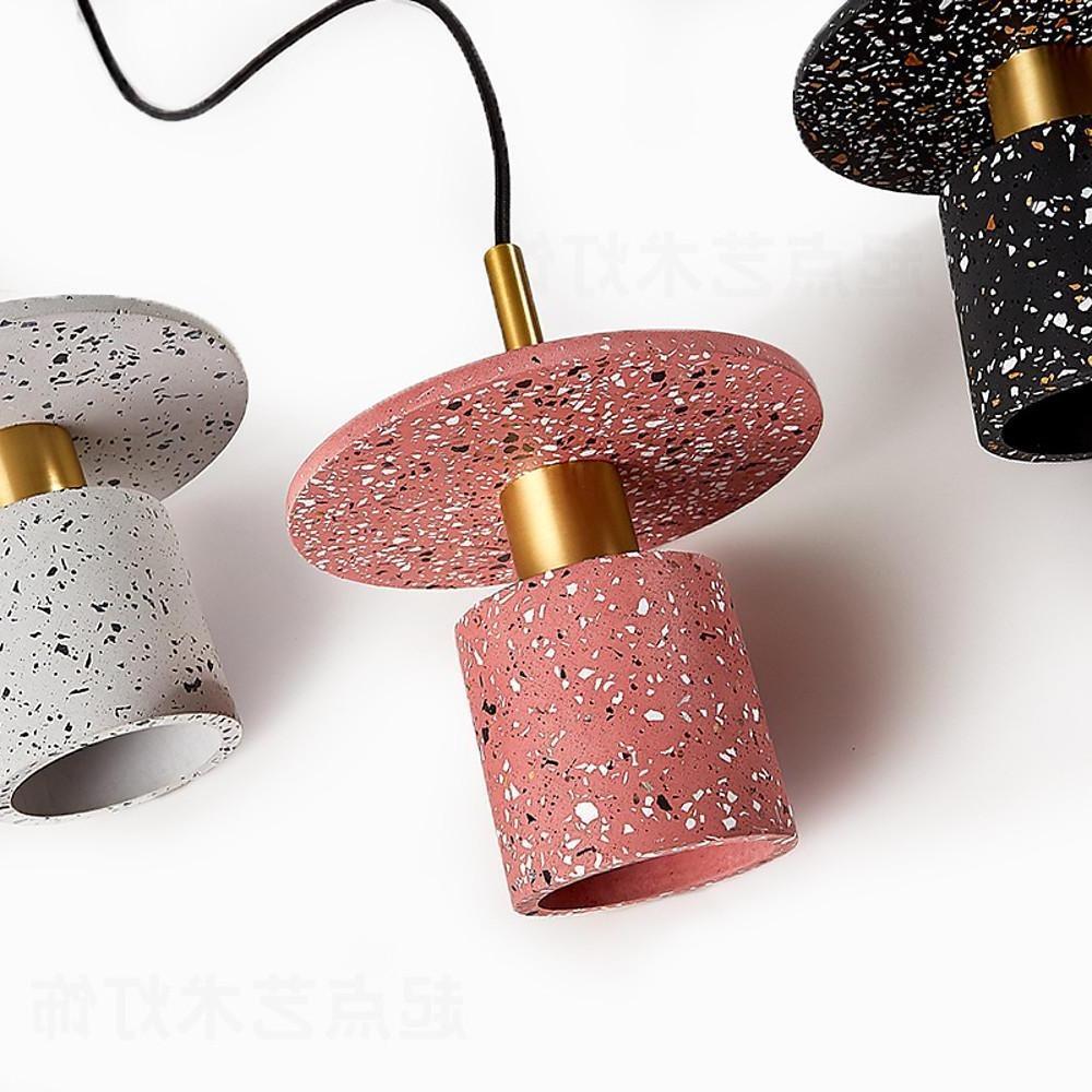 Terrazzo Cement Cylinder LED Pendant Light Modern Island Lighting