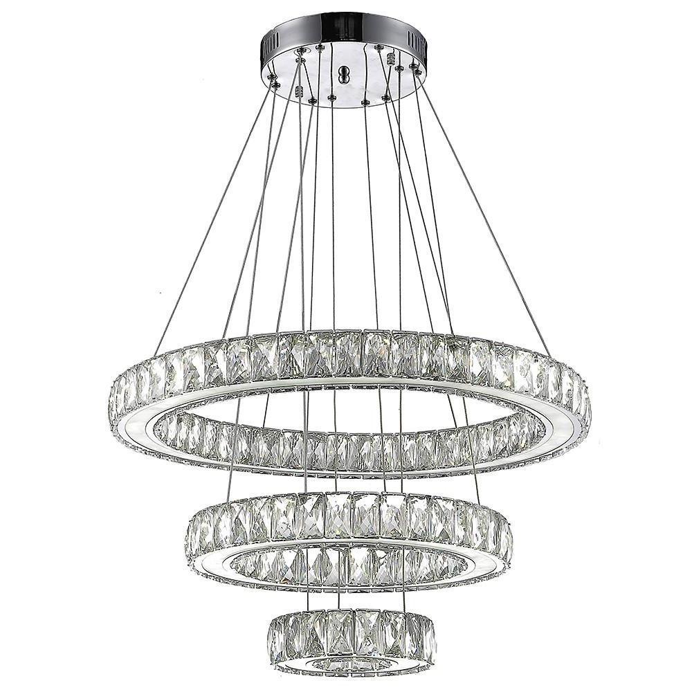 3-Ring Crystal Chandelier with LED Dimmable Remote Control