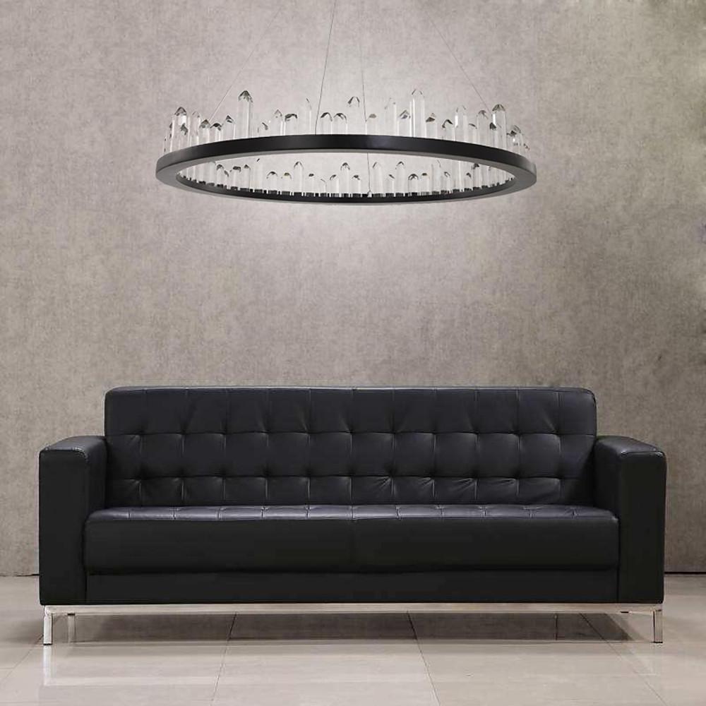 Crystal Ring Modern LED Pendant Light – Adjustable Black Metal