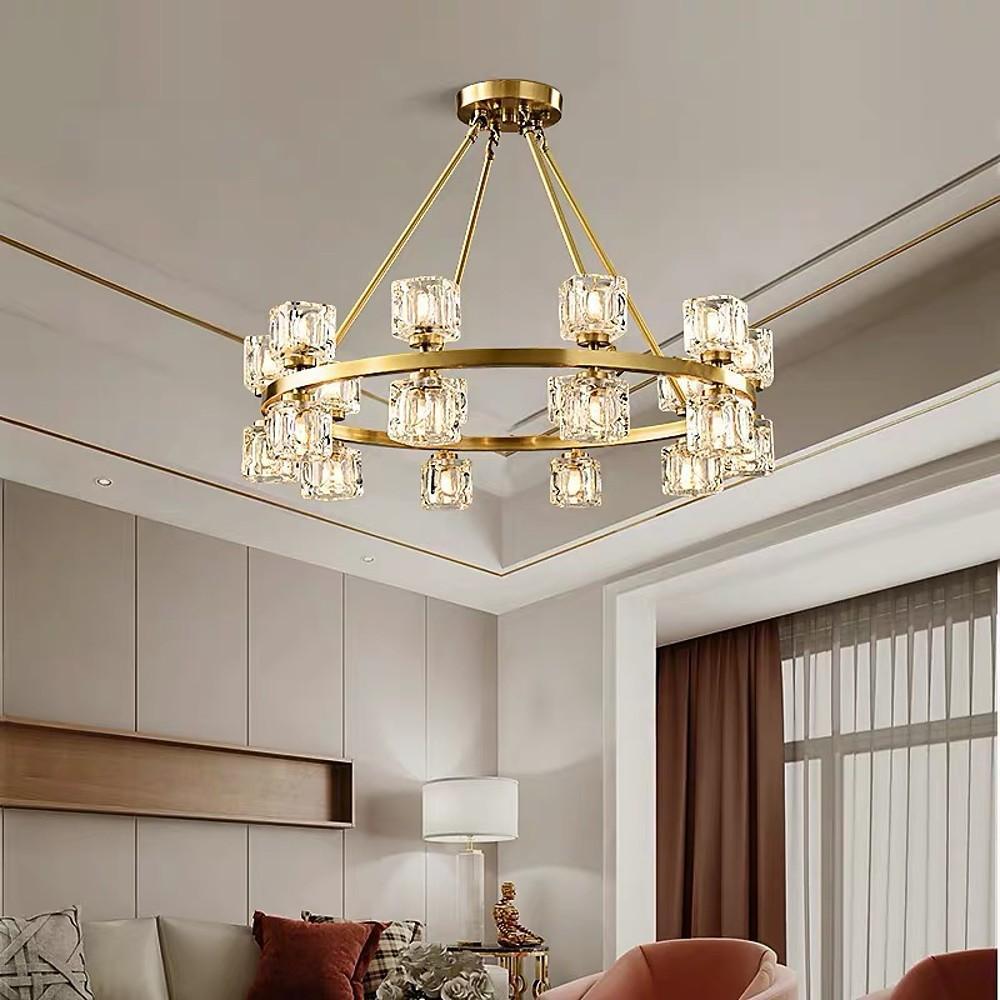 Crystal Spotlight Chandelier with Gold Brass Finish & LED Lights