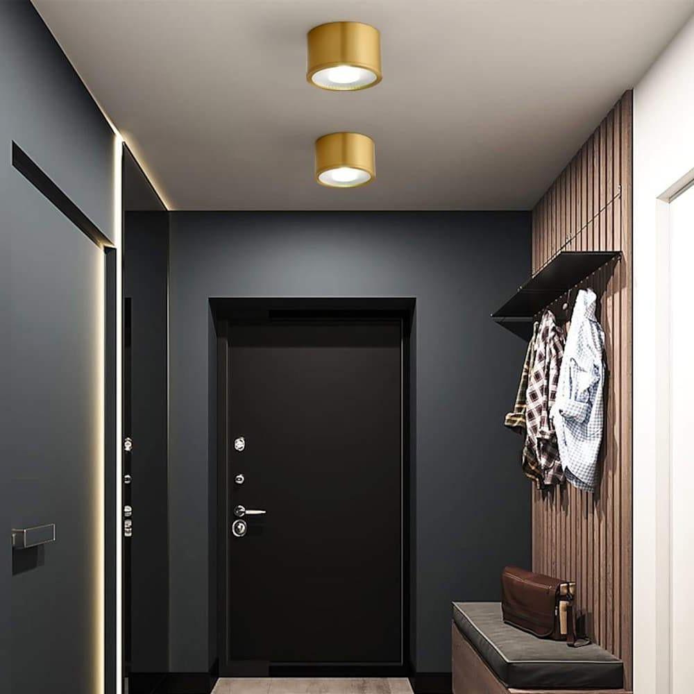Cylindrical Brass LED Flush Mount Ceiling Light - Gold Finish