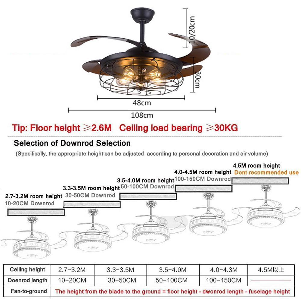 Retractable Farmhouse Ceiling Fan Light with Lantern Design