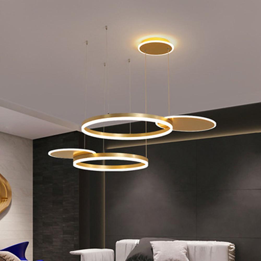 Modern 5-Ring LED Chandelier in Gold and Brown Finish