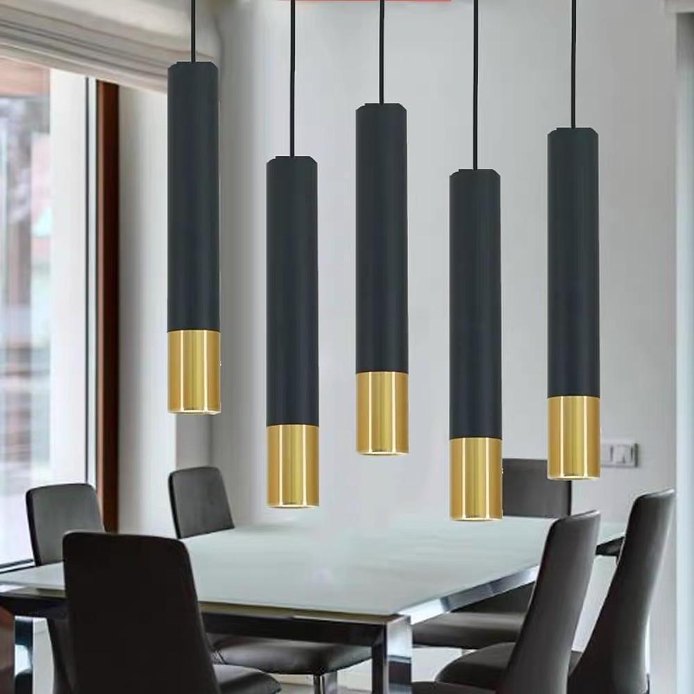 Black Gold Cylinder Pendant Light Modern LED Hanging Lamp