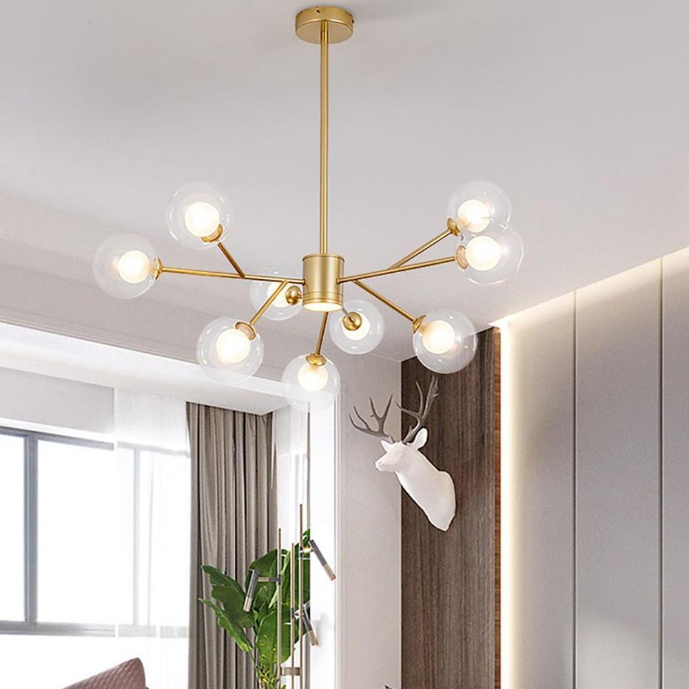 9-Light Modern Glass Chandelier with Gold Metal Frame