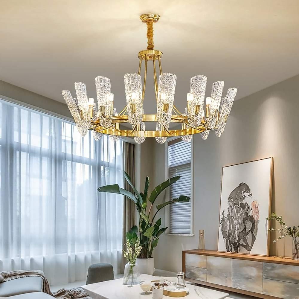 Modern Gold Metal Glass Chandelier – 8 to 16 Light Options