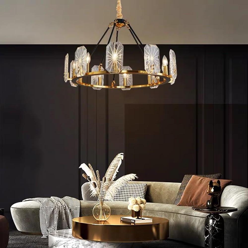 Crystal Wagon Wheel Chandelier - Gold Finish - 8 or 10 Lights