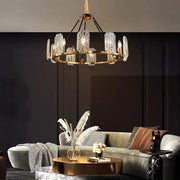 Crystal Wagon Wheel Chandelier - Gold Finish - 8 or 10 Lights