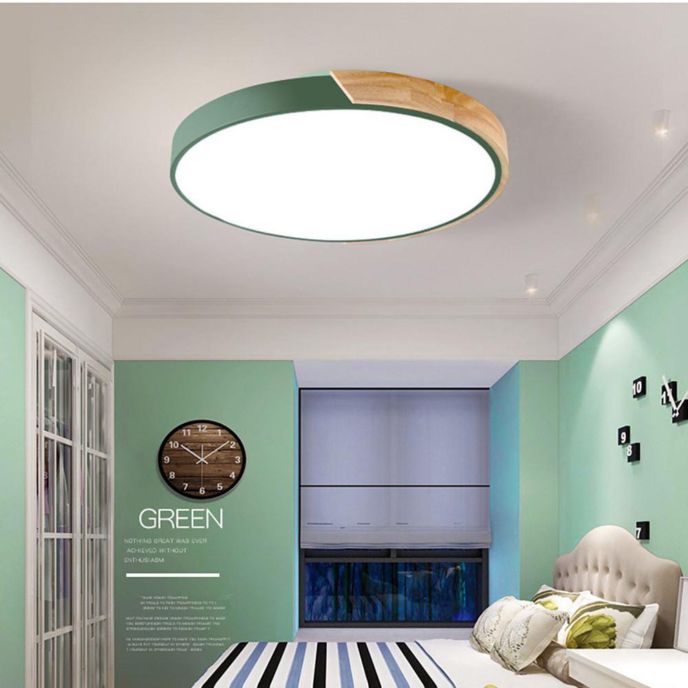 Modern Circular LED Flush Mount Ceiling Light - Metal & Wood