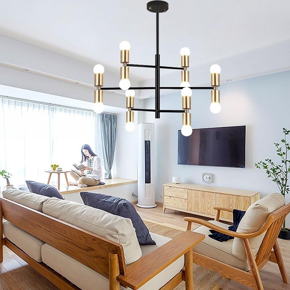 6-Light Geometric Chandelier Modern Metal Pendant Gold & Black