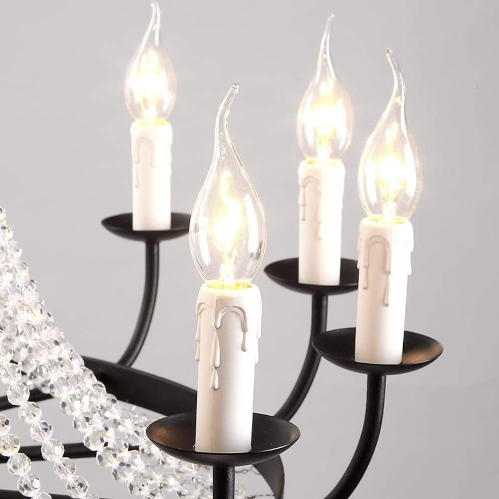 Vintage Wagon Wheel Crystal Chandelier - Black Metal Candle Style