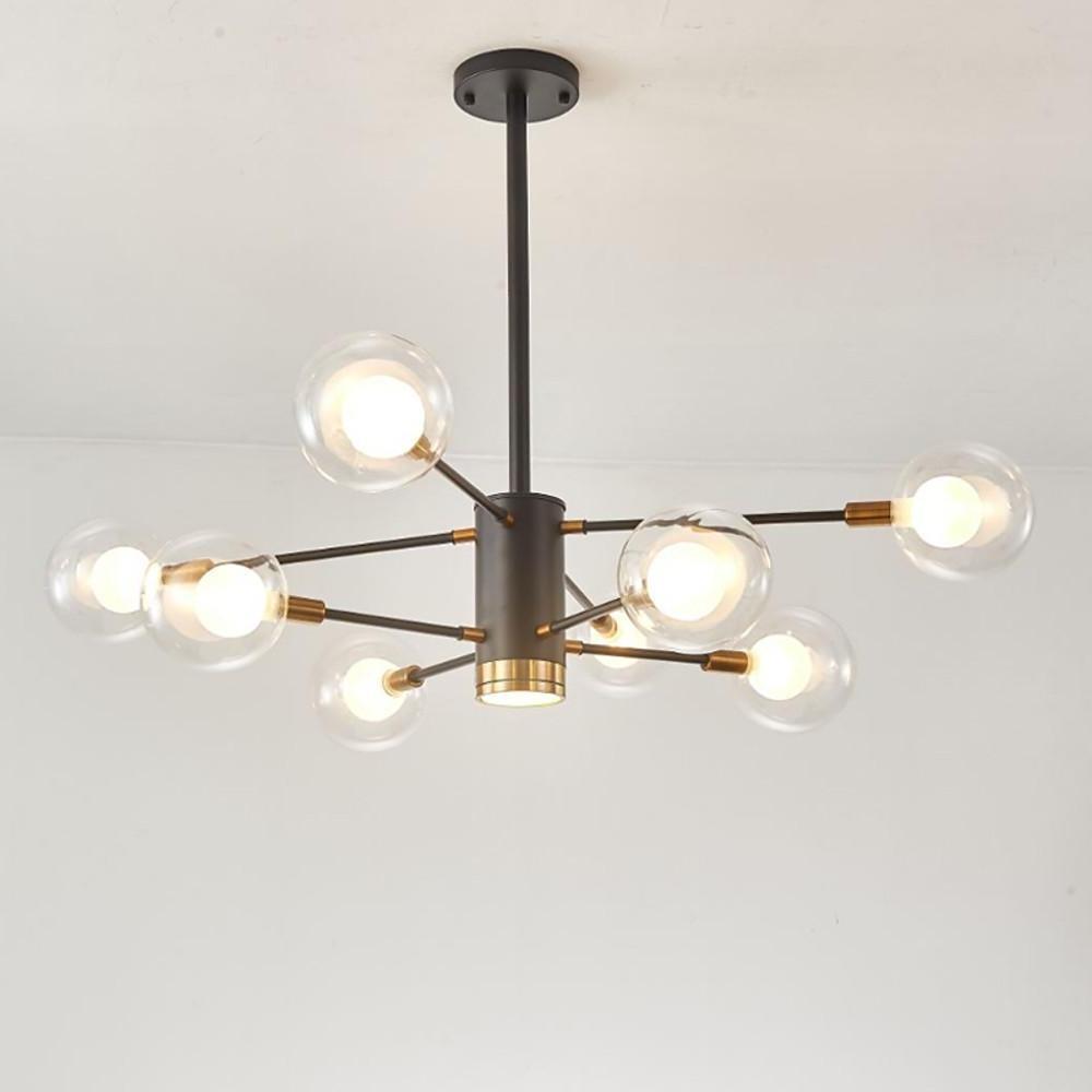 8-Light Sputnik Chandelier with Glass Shades - Modern Industrial
