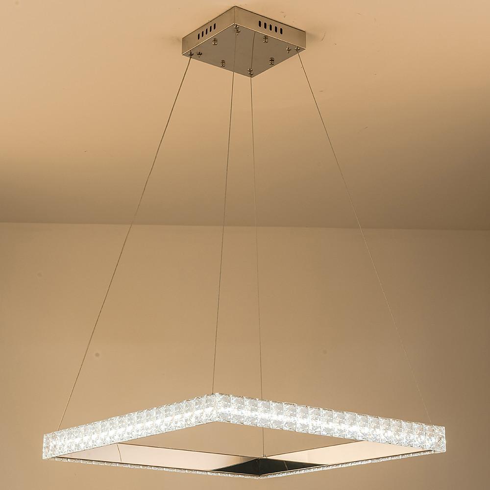 Square Crystal Metal LED Chandelier Modern Pendant Light