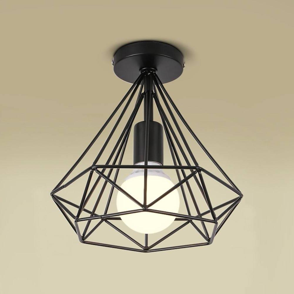 Geometric Caged Semi Flush Mount Ceiling Light - Black & White