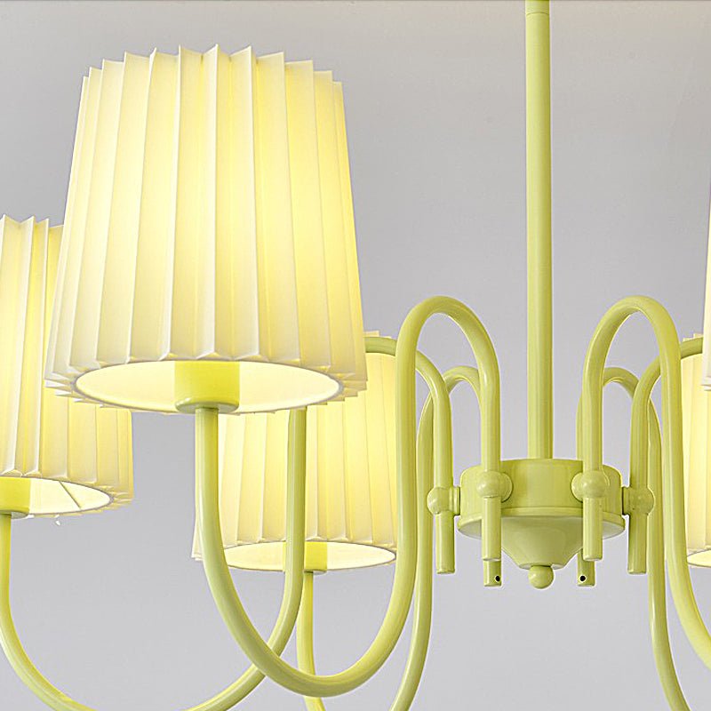 Pleated Fabric Chandelier – Modern French Style in Green & Beige