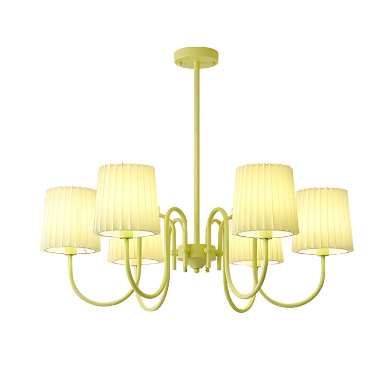 Pleated Fabric Chandelier – Modern French Style in Green & Beige