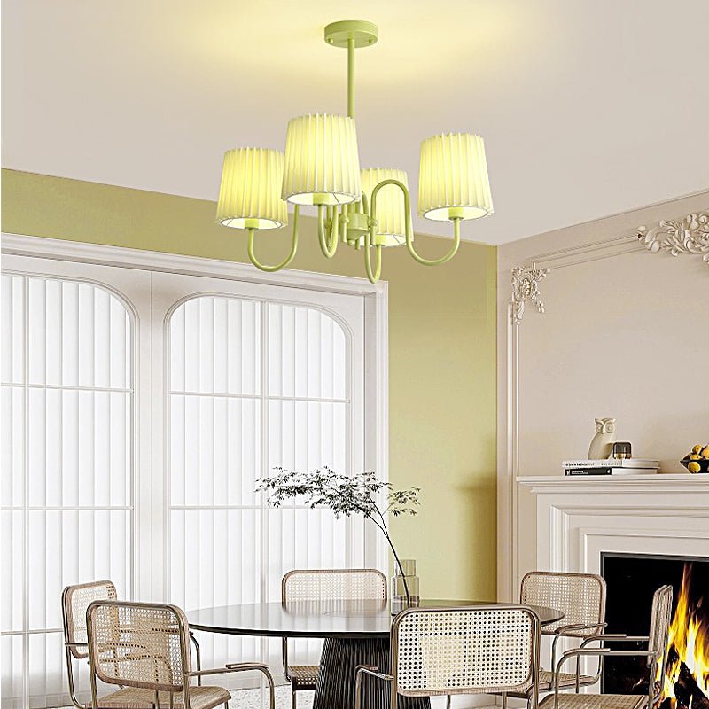 Pleated Fabric Chandelier – Modern French Style in Green & Beige