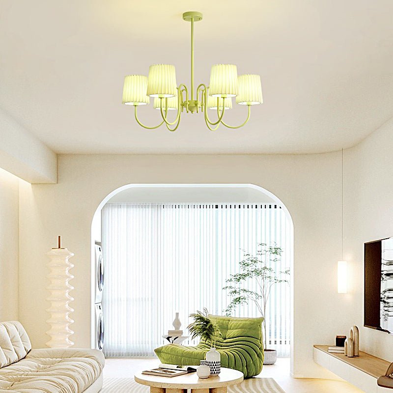 Pleated Fabric Chandelier – Modern French Style in Green & Beige