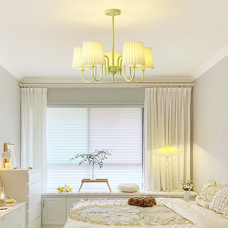 Pleated Fabric Chandelier – Modern French Style in Green & Beige