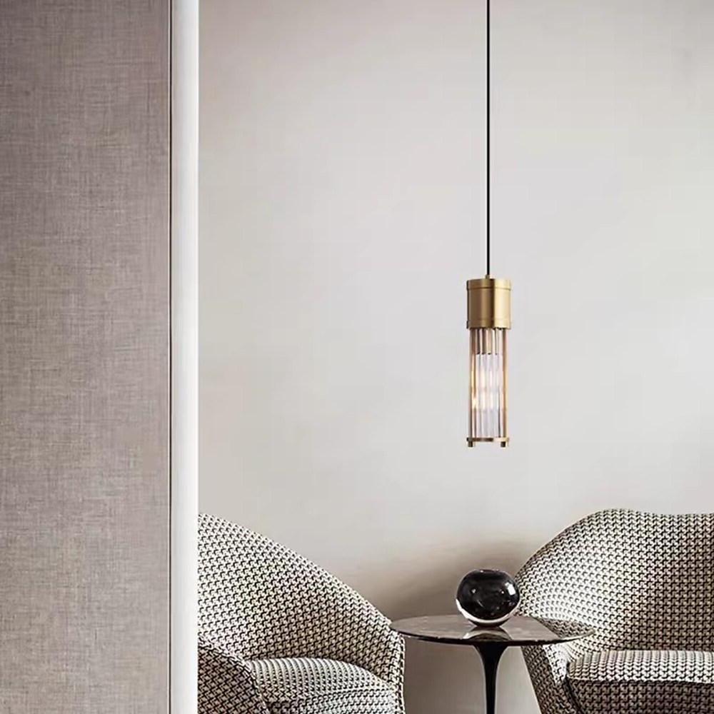 Crystal Cylinder Pendant Light LED Modern Brass Copper Hanging Lamp