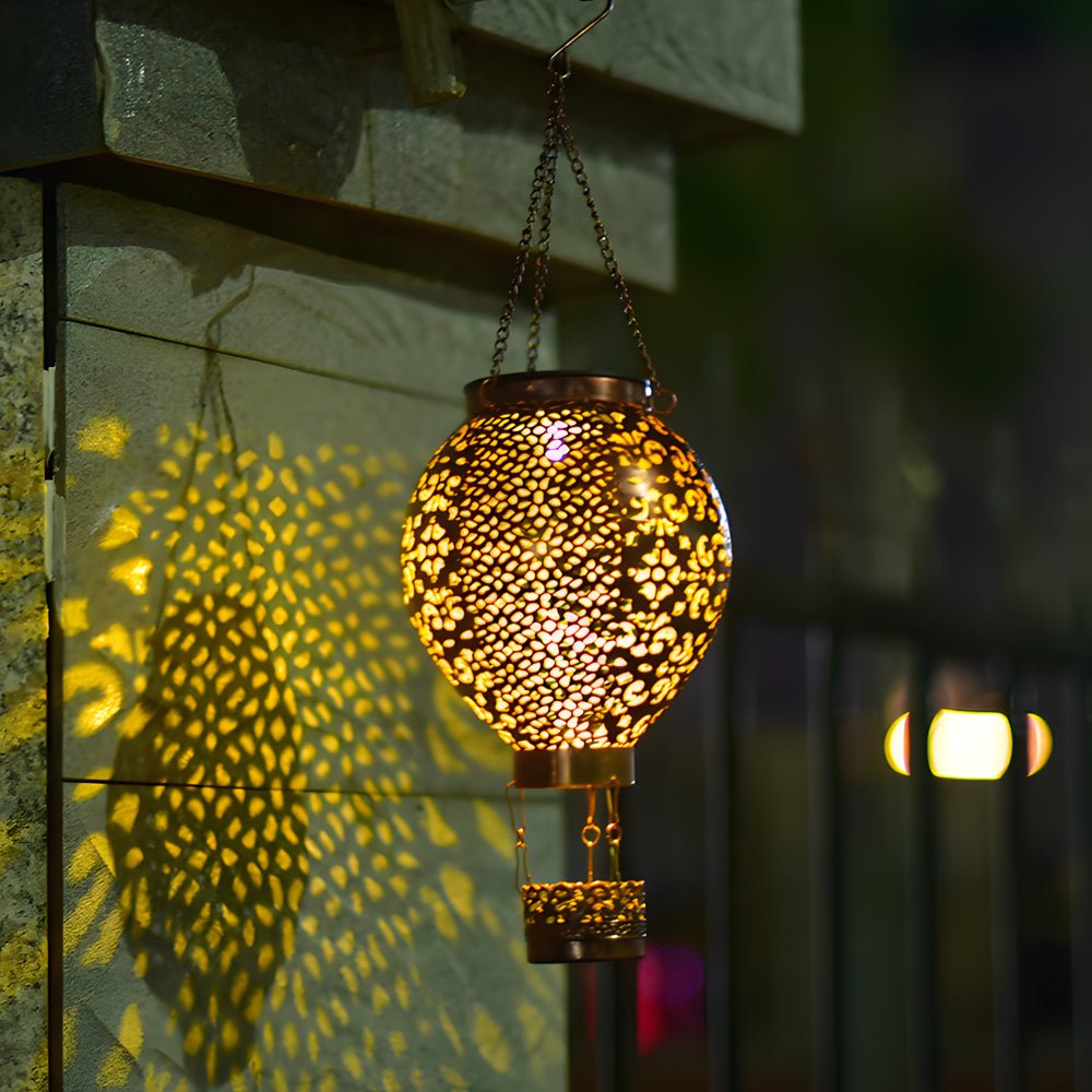 Retro Hot Air Balloon Solar Lantern - Hanging Cast Iron Outdoor
