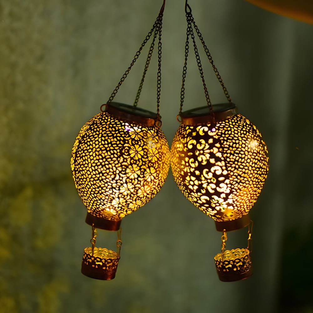 Retro Hot Air Balloon Solar Lantern - Hanging Cast Iron Outdoor