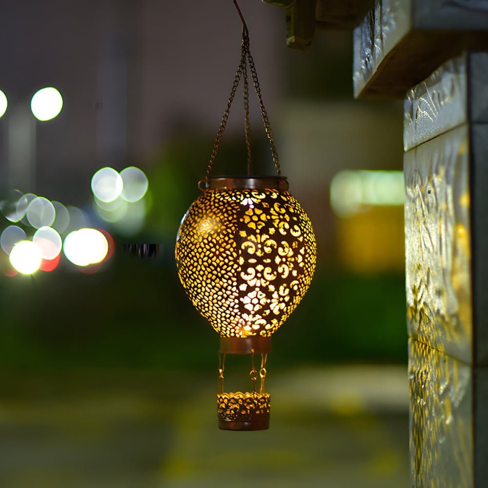 Retro Hot Air Balloon Solar Lantern - Hanging Cast Iron Outdoor