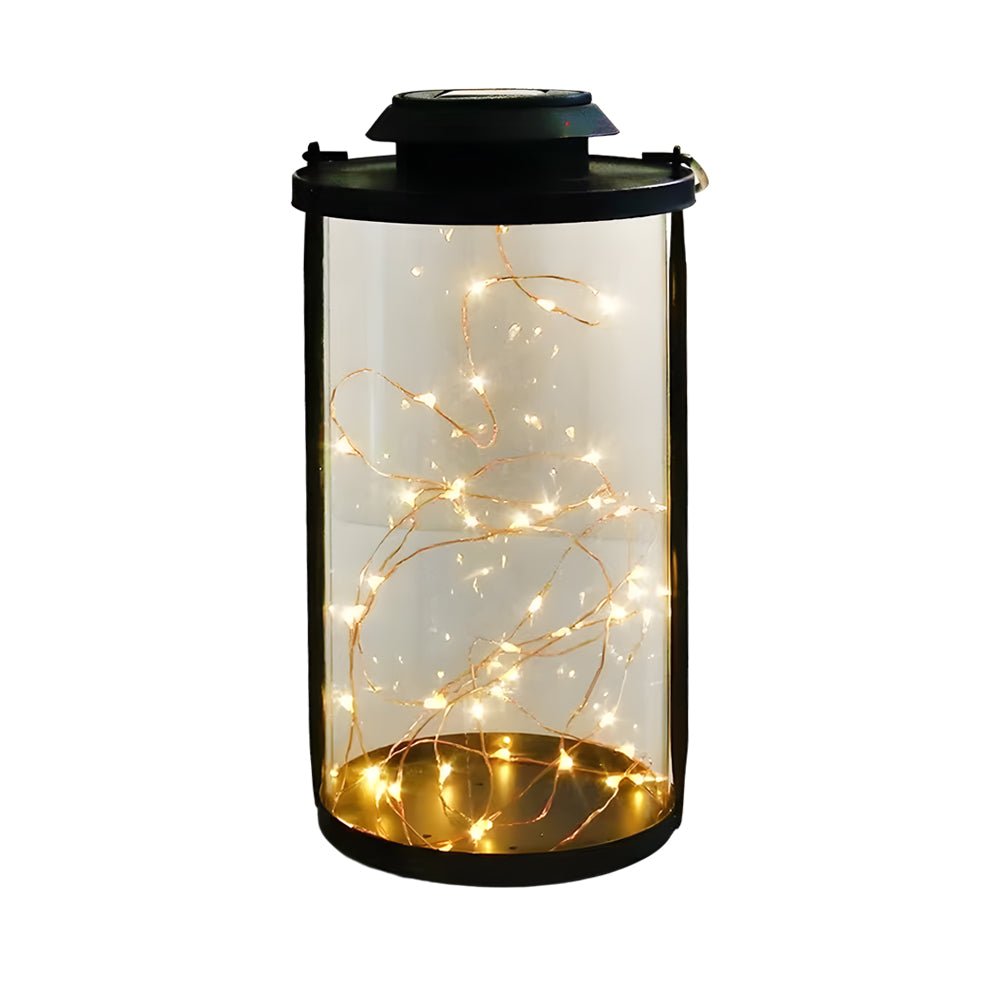 Retro Solar Lantern Glass Cylinder Firefly LED Outdoor Light