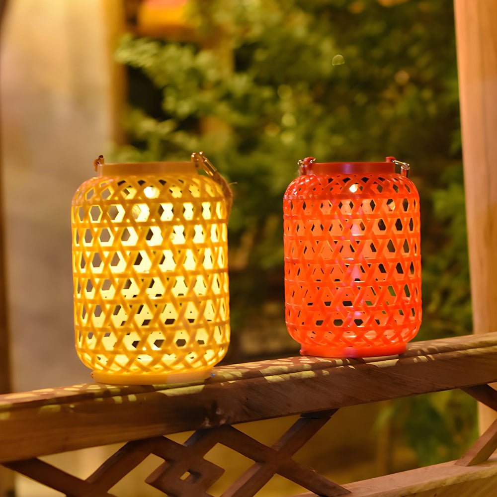 Solar Rattan Lantern Outdoor LED Garden Light Portable Hanging