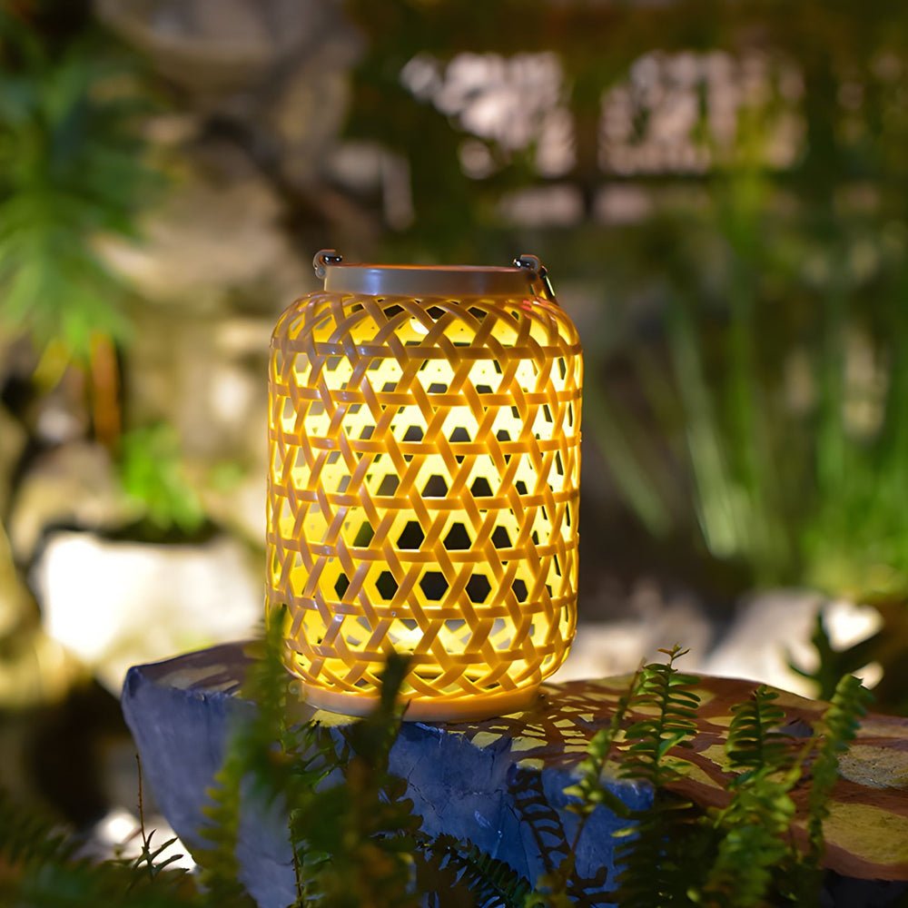 Solar Rattan Lantern Outdoor LED Garden Light Portable Hanging