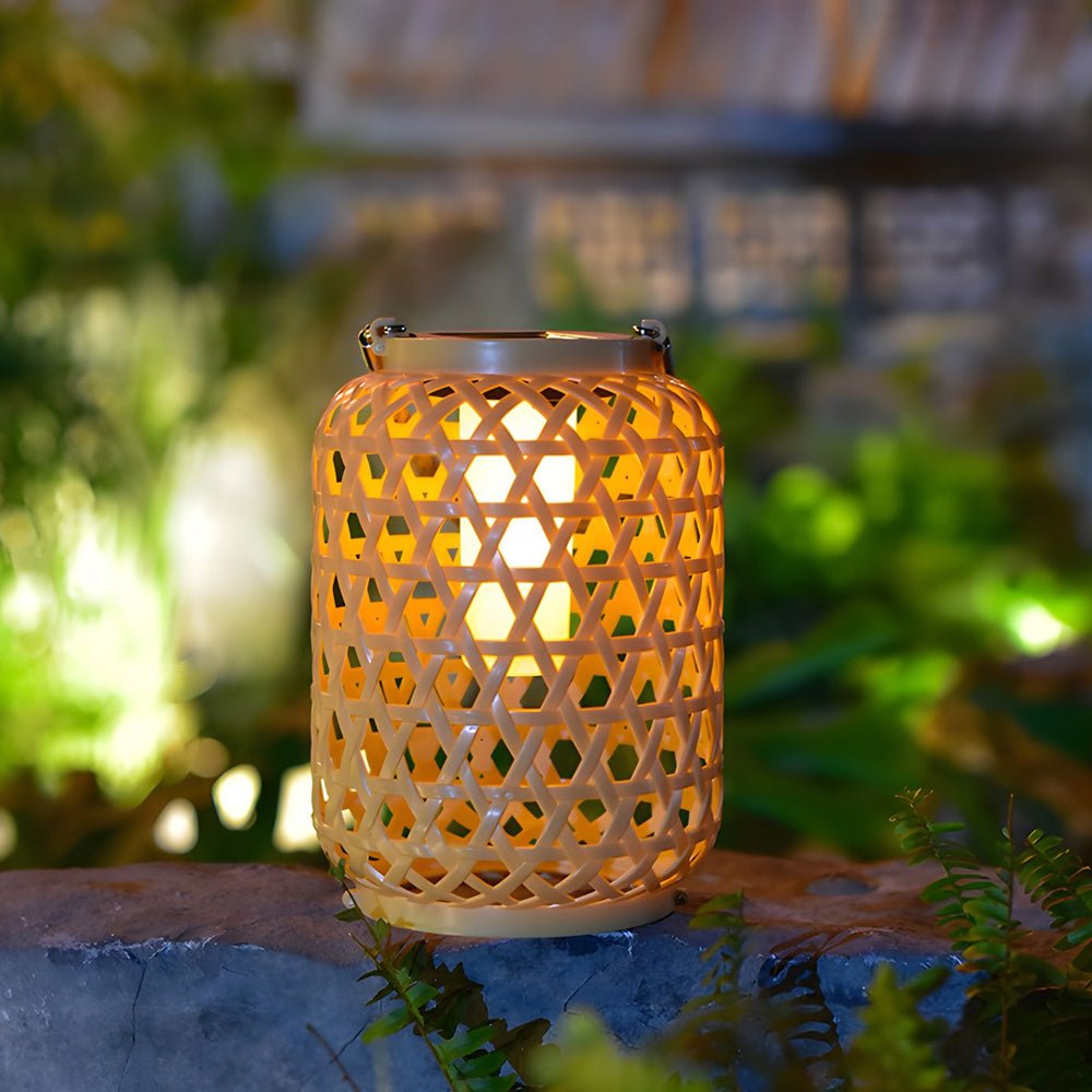 Solar Rattan Lantern Outdoor LED Garden Light Portable Hanging
