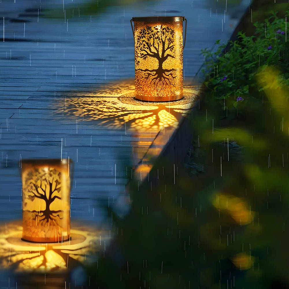 Retro Solar Lantern with Tree Projection | Waterproof Outdoor Light