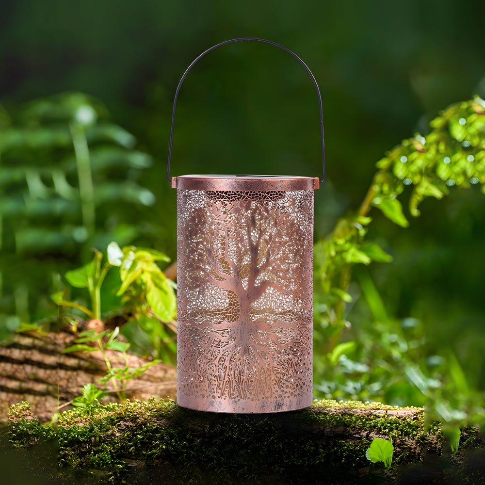Retro Solar Lantern with Tree Projection | Waterproof Outdoor Light