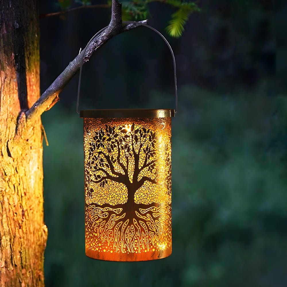 Retro Solar Lantern with Tree Projection | Waterproof Outdoor Light