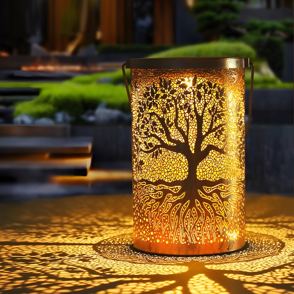 Retro Solar Lantern with Tree Projection | Waterproof Outdoor Light